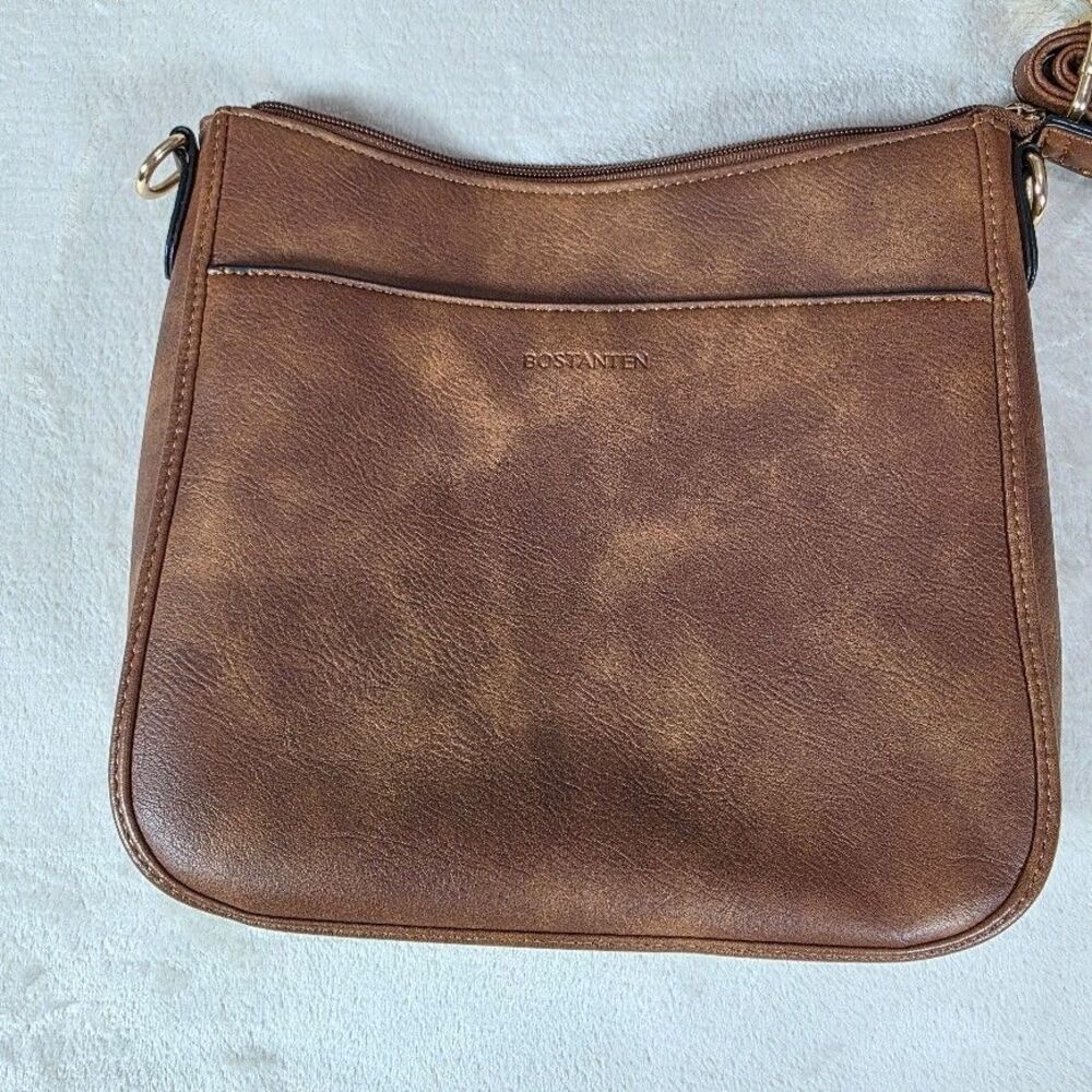 Bostanten Vegan Leather Crossbody Brown Shoulder Bag Adjustable Strap Pockets